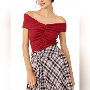 NWT Free People Cropped Off The Shoulder in Stolen Kiss Red XS